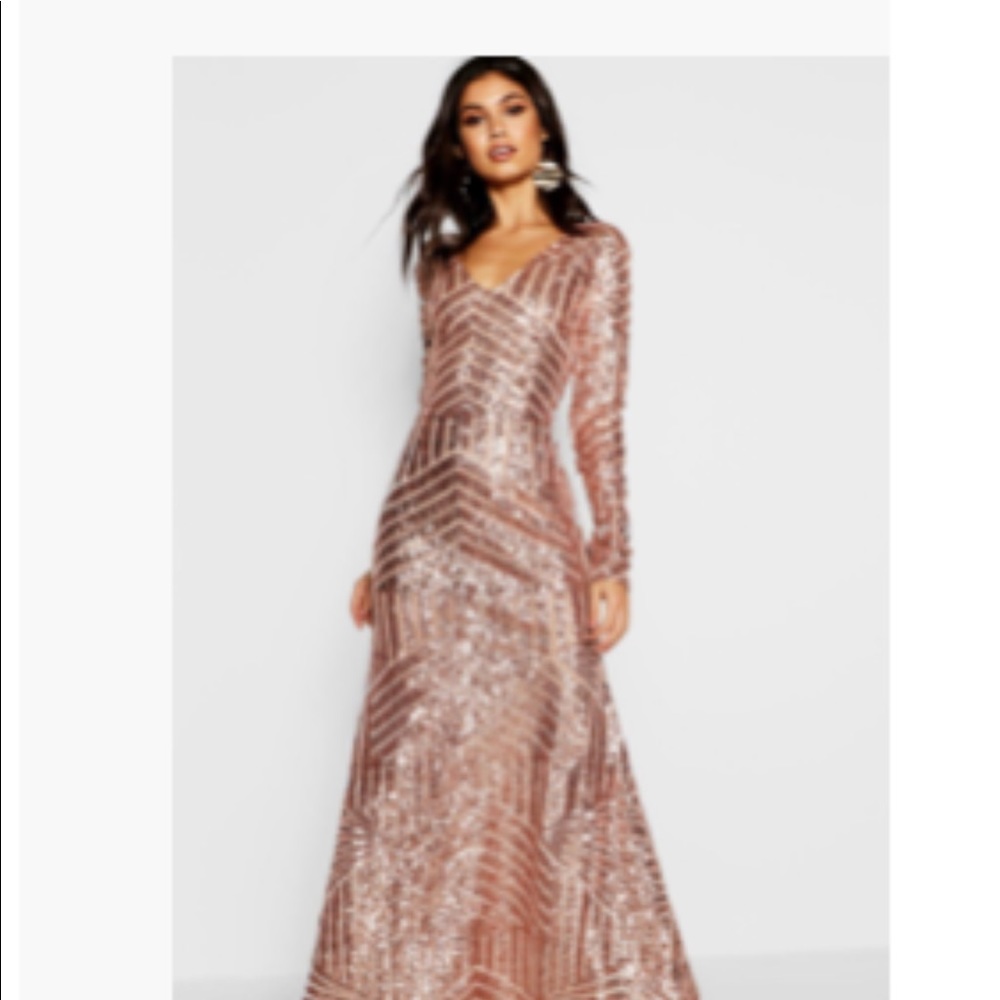 BOOHOO Sequin Long Sleeve Maxi Dress - Picture 2 of 5
